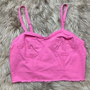 Japna Cotton Pink Raw Hem Edge Bustier Crop Cami Tank